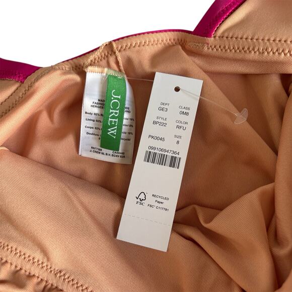 J.Crew Radiant Fuchsia Pink Ruched Ruffle One Piece Swimsuit Women’s Size 8 NWT - Picture 5 of 9